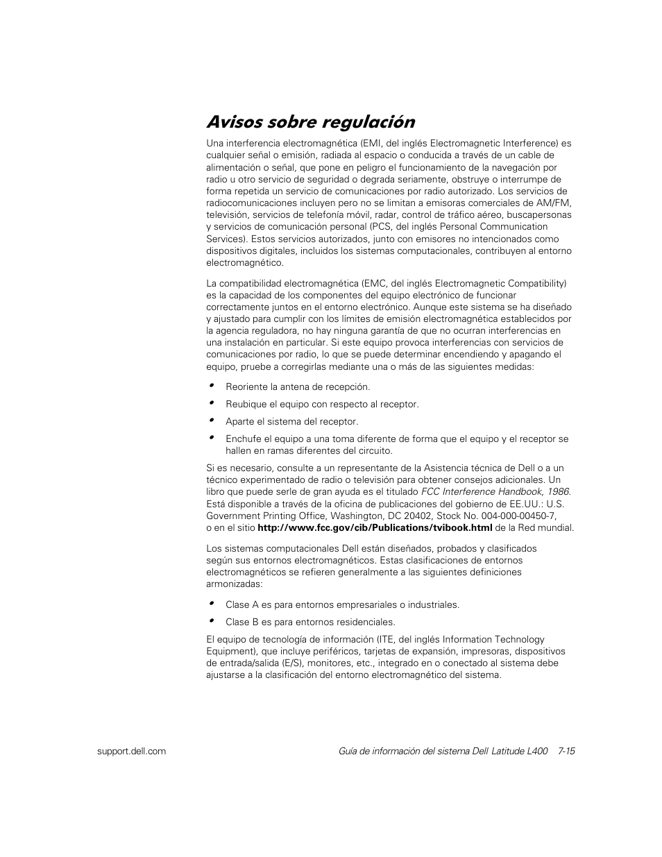 Avisos sobre regulación, Ylvrv vreuh uhjxodflyq | Dell Latitude L400 User Manual | Page 125 / 126