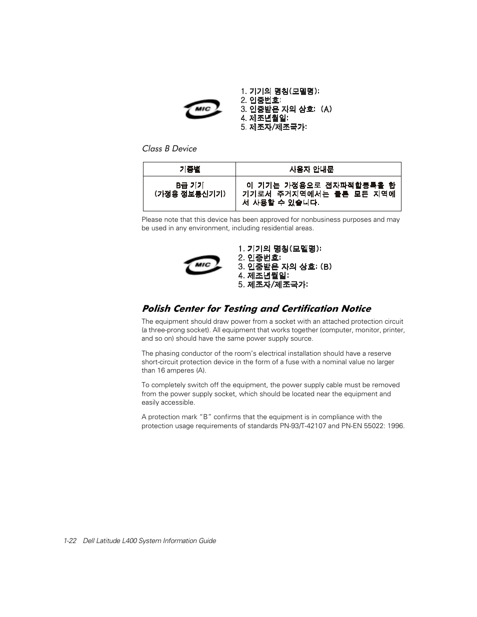 Polish center for testing and certification notice | Dell Latitude L400 User Manual | Page 24 / 126