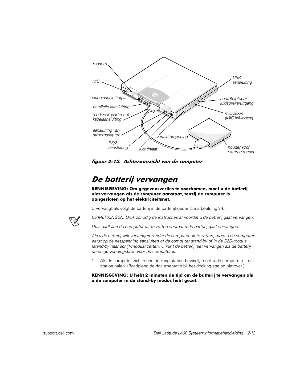 De batterij vervangen, H edwwhulm yhuydqjhq | Dell Latitude L400 User Manual | Page 43 / 126