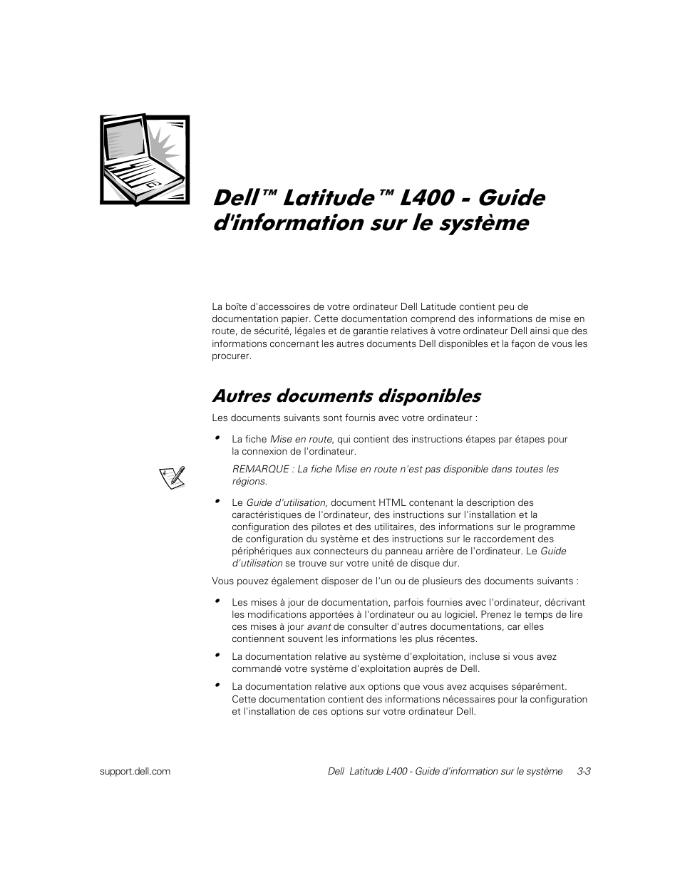 Autres documents disponibles, Xwuhv grfxphqwv glvsrqleohv | Dell Latitude L400 User Manual | Page 49 / 126