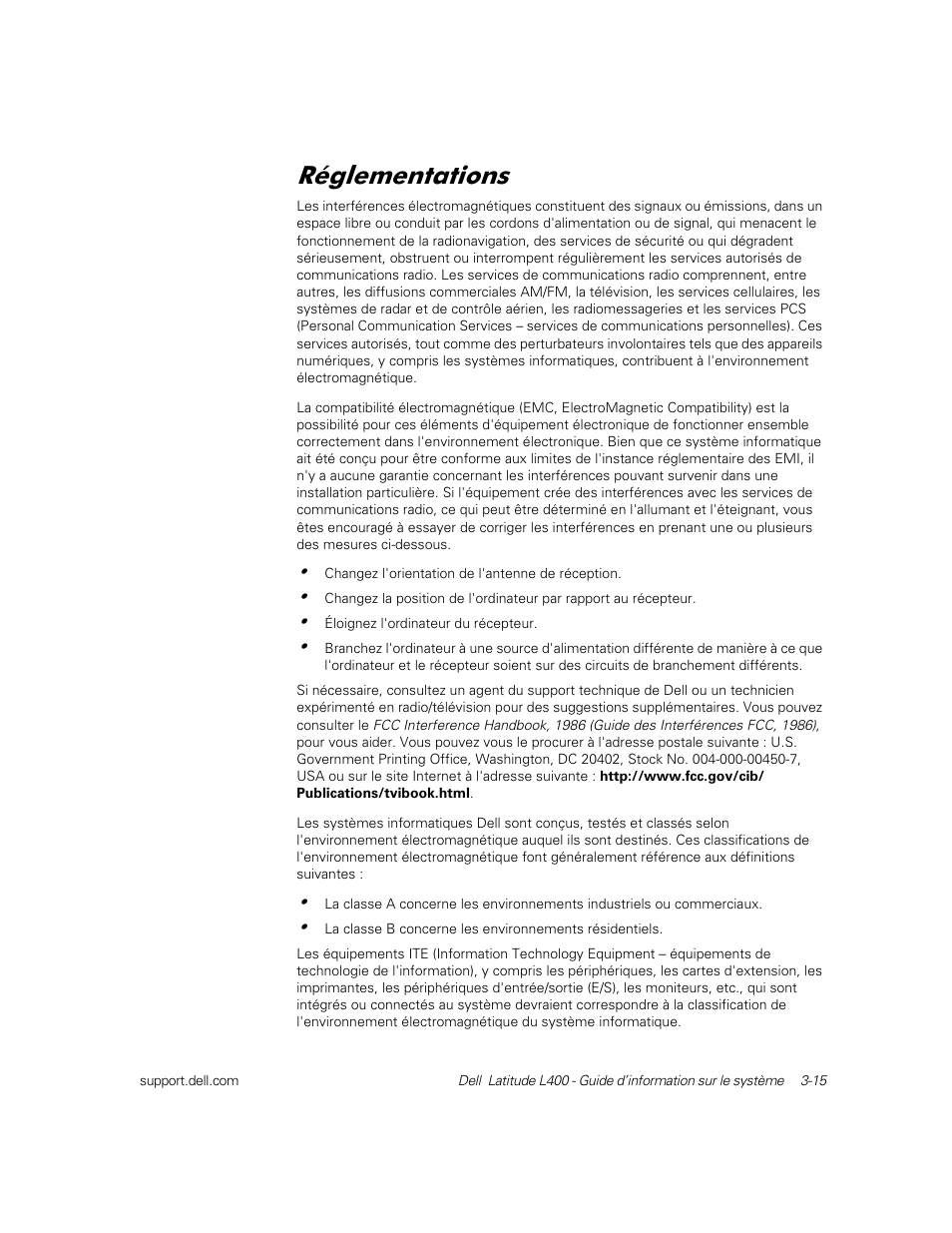 Réglementations, 5pjohphqwdwlrqv | Dell Latitude L400 User Manual | Page 61 / 126