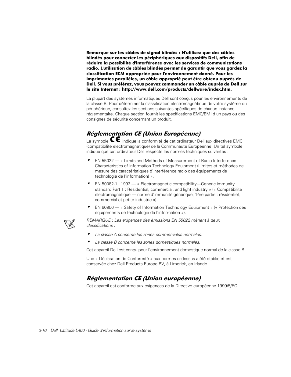 Réglementation ce (union européenne) | Dell Latitude L400 User Manual | Page 62 / 126