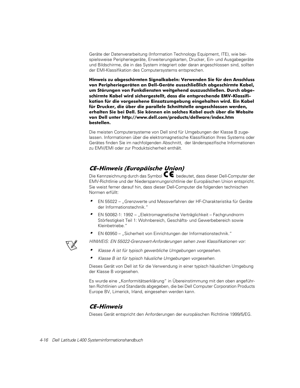 Ce-hinweis (europäische union), Ce-hinweis | Dell Latitude L400 User Manual | Page 78 / 126
