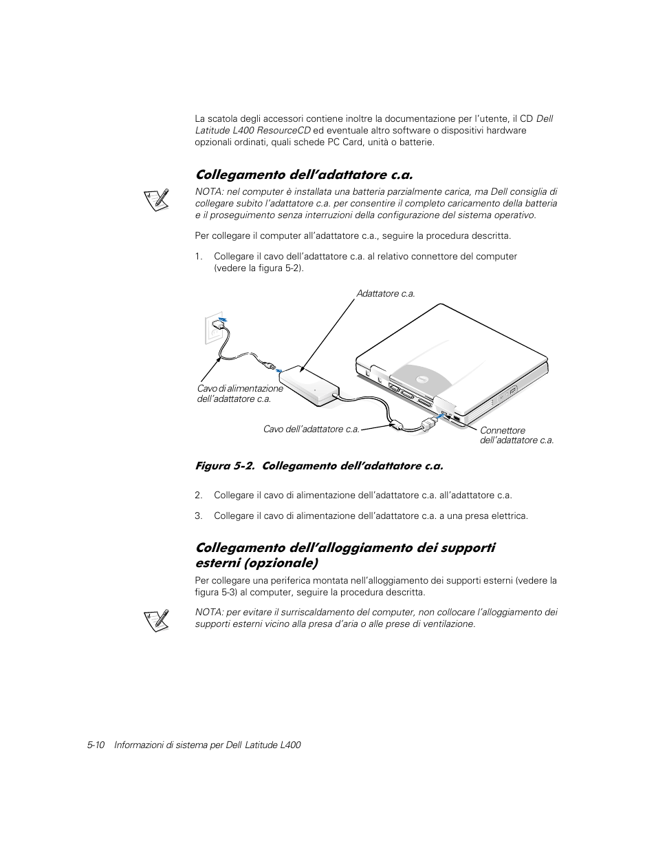 Collegamento dell’adattatore c.a | Dell Latitude L400 User Manual | Page 88 / 126