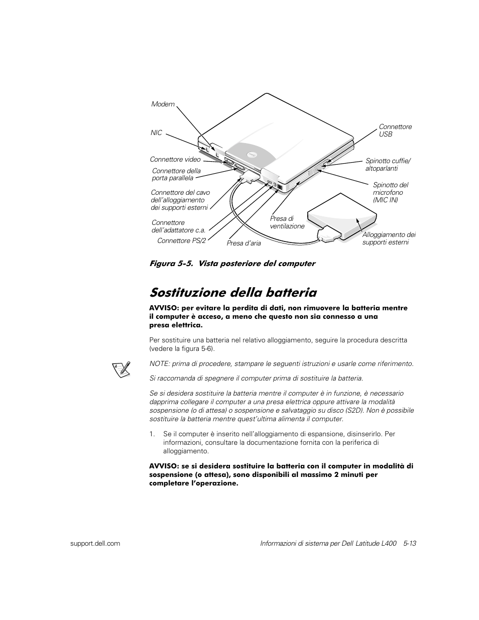 Sostituzione della batteria, 6rvwlwx]lrqh ghood edwwhuld | Dell Latitude L400 User Manual | Page 91 / 126