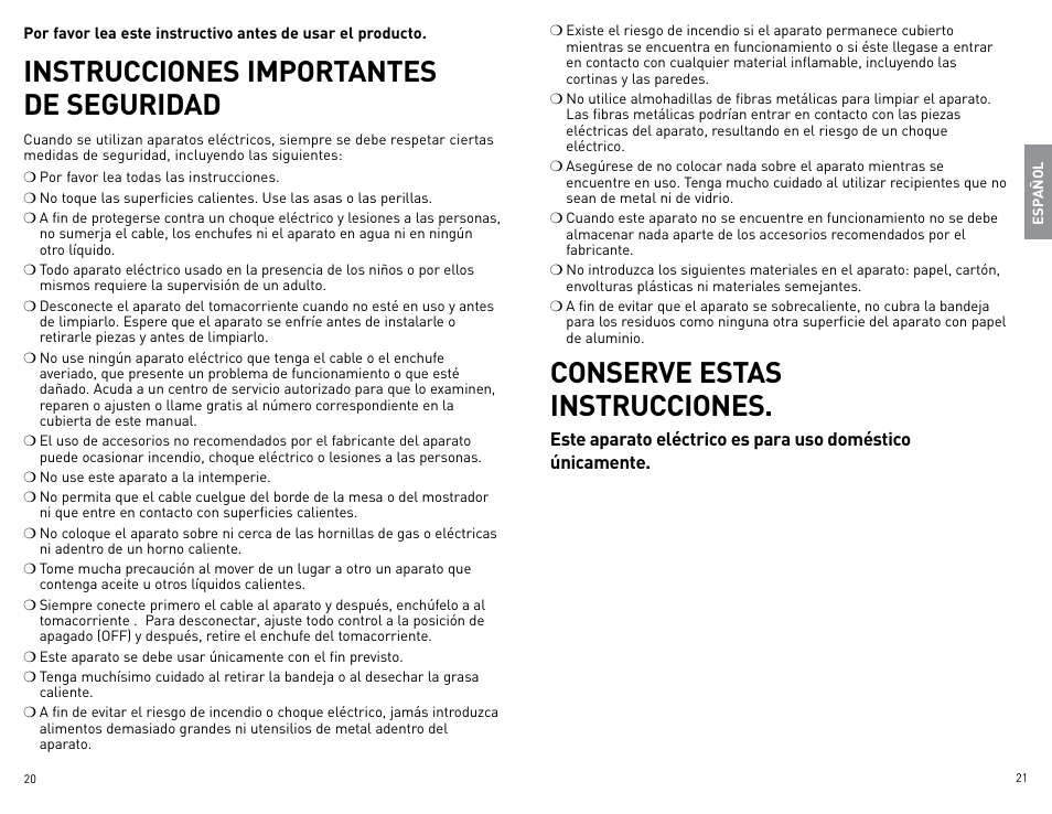 Instrucciones importantes de seguridad, Conserve estas instrucciones | Black & Decker CTO800 User Manual | Page 11 / 23