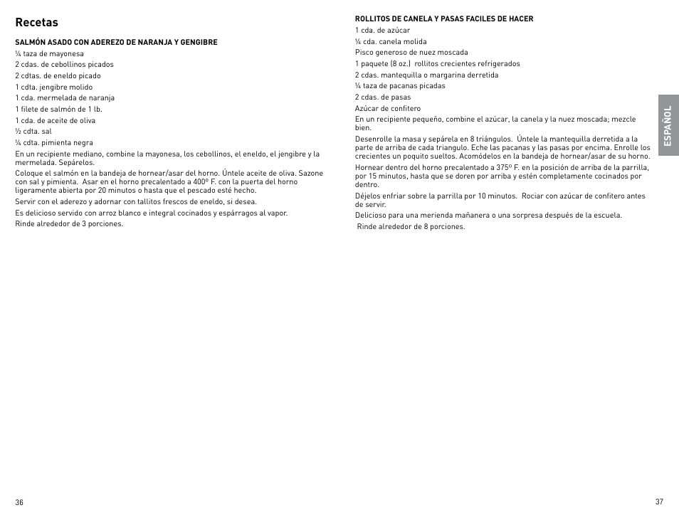 Recetas | Black & Decker CTO800 User Manual | Page 19 / 23