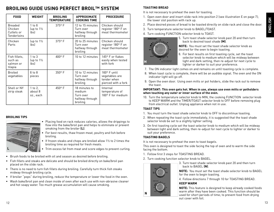 Broiling guide using perfect broil™ system, Rotate knob past 20 then se t to des ired tim e | Black & Decker CTO800 User Manual | Page 7 / 23