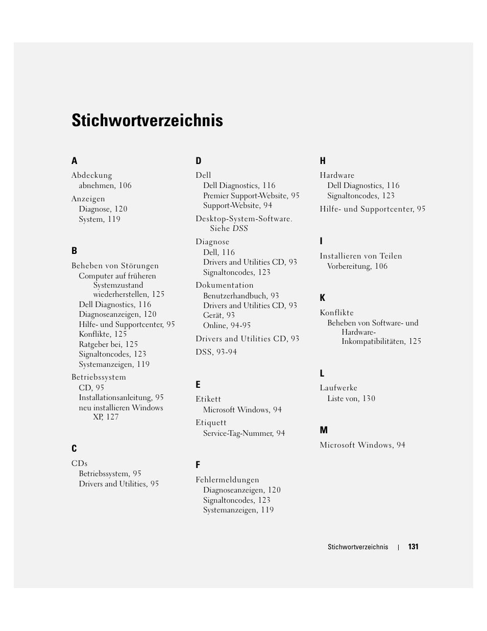 Stichwortverzeichnis | Dell OptiPlex GX520 User Manual | Page 131 / 266