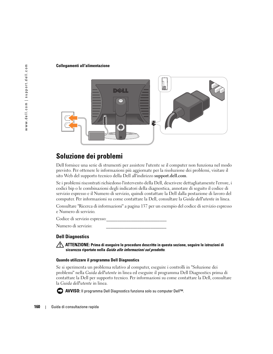Soluzione dei problemi, Dell diagnostics | Dell OptiPlex GX520 User Manual | Page 160 / 266