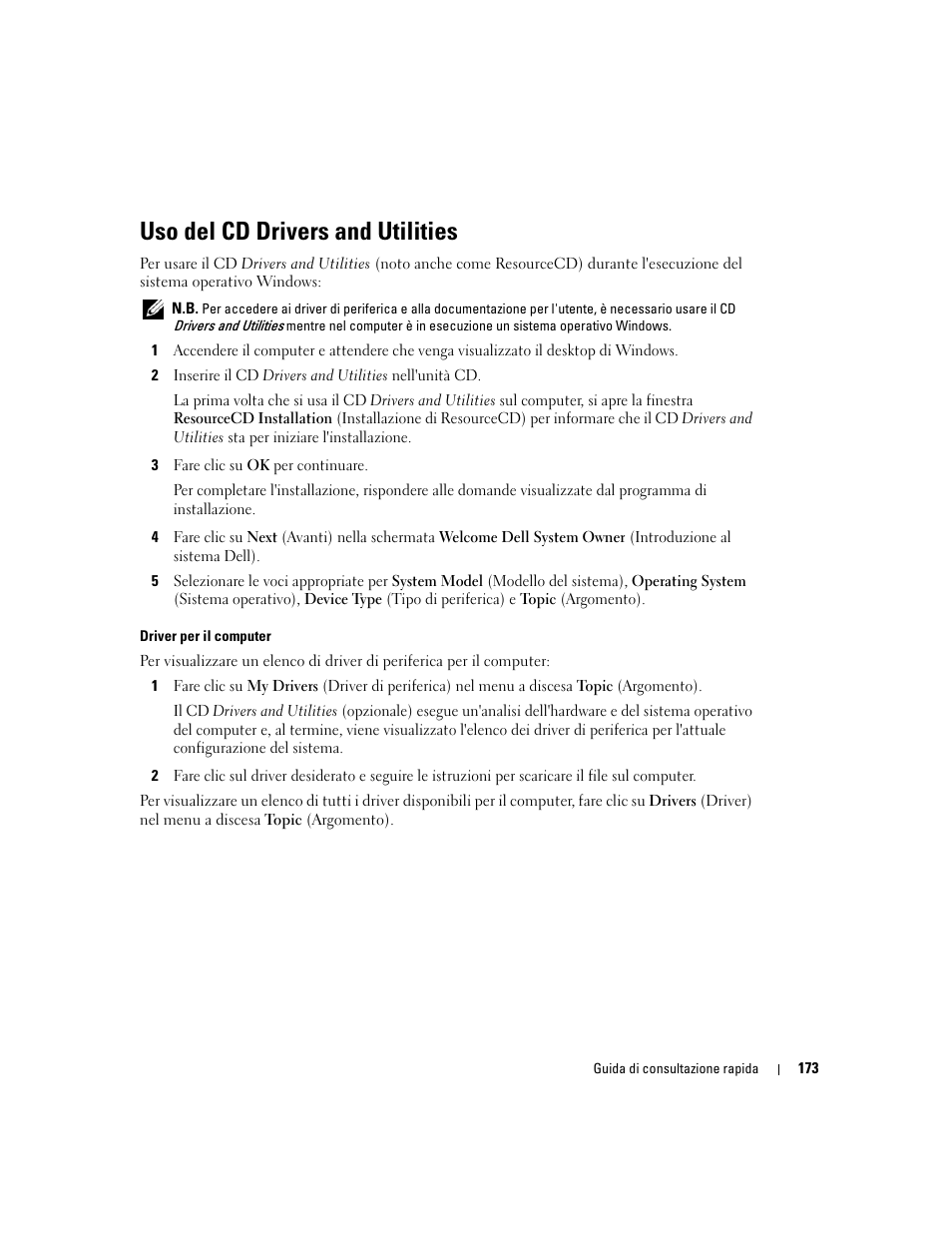 Uso del cd drivers and utilities | Dell OptiPlex GX520 User Manual | Page 173 / 266