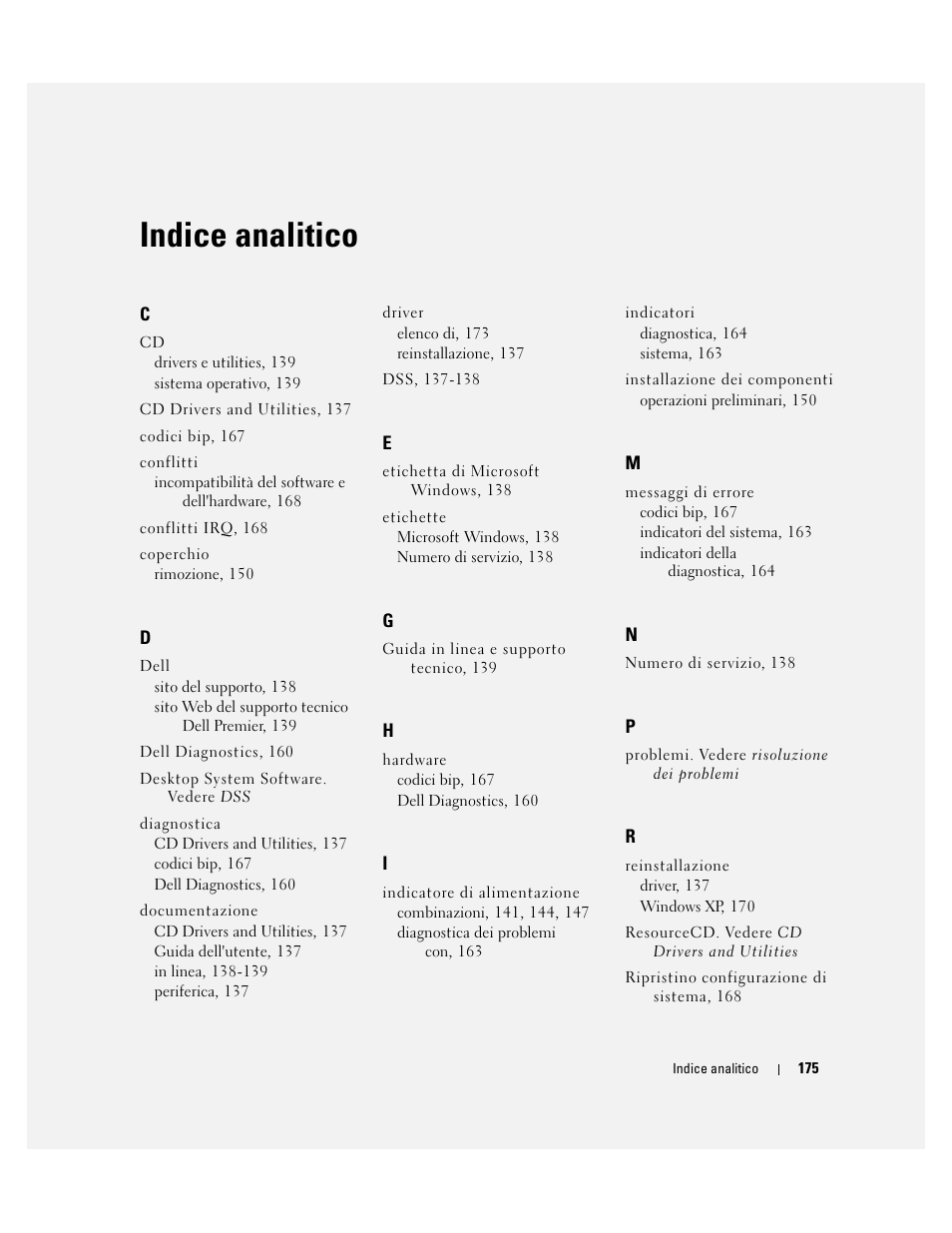 Indice analitico | Dell OptiPlex GX520 User Manual | Page 175 / 266
