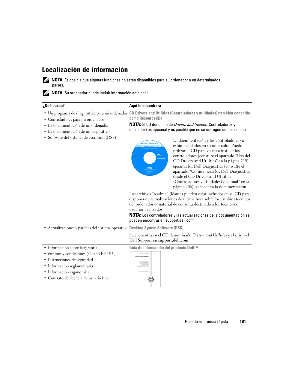 Localización de información | Dell OptiPlex GX520 User Manual | Page 181 / 266