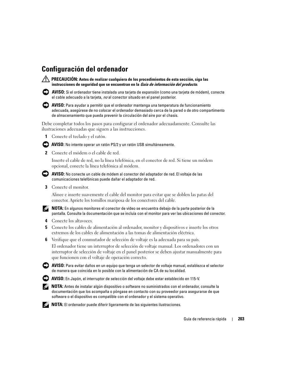 Configuración del ordenador | Dell OptiPlex GX520 User Manual | Page 203 / 266