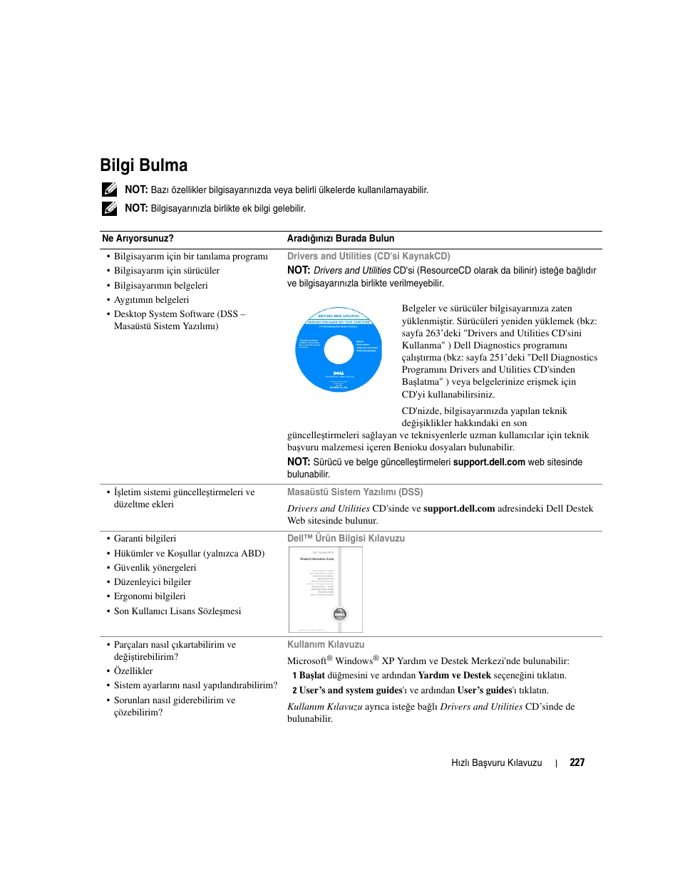 Bilgi bulma | Dell OptiPlex GX520 User Manual | Page 227 / 266