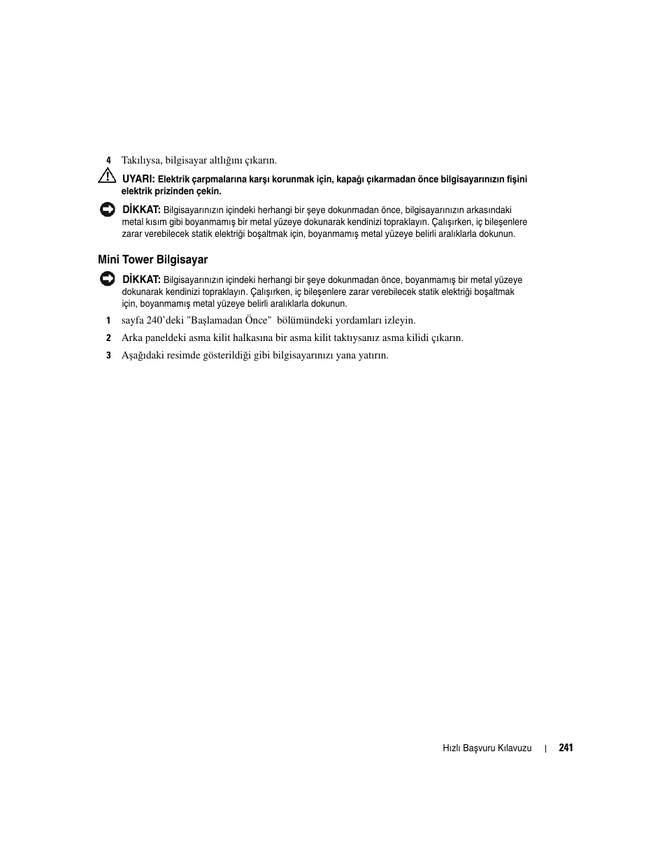 Mini tower bilgisayar | Dell OptiPlex GX520 User Manual | Page 241 / 266
