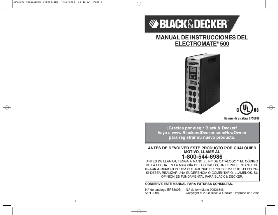 Manual de instrucciones del electromate | Black & Decker ELECTROMATE 500 User Manual | Page 5 / 8