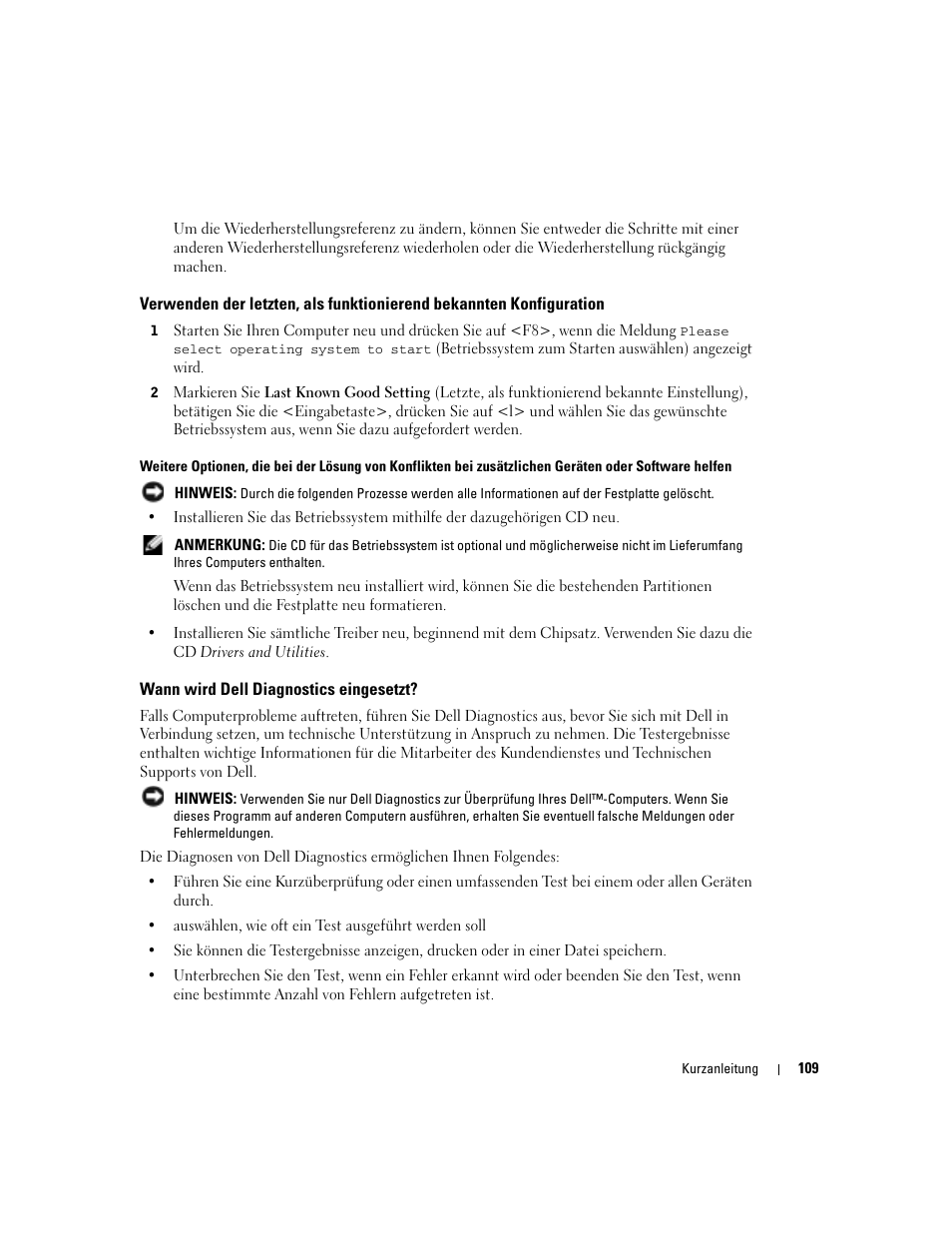 Wann wird dell diagnostics eingesetzt | Dell Precision 670 User Manual | Page 109 / 210