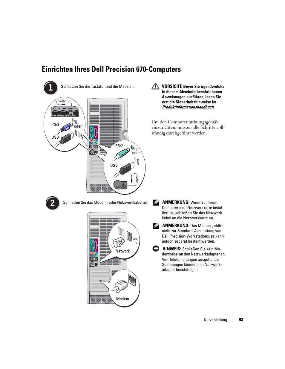 Einrichten ihres dell precision 670-computers | Dell Precision 670 User Manual | Page 93 / 210