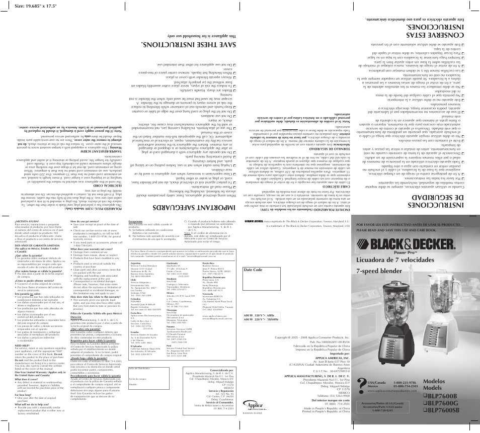 Black & Decker BLP7600G User Manual | 2 pages