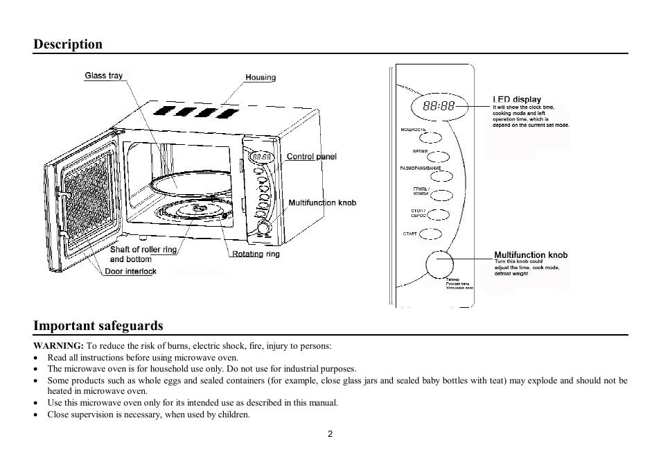 Description important safeguards | Hyundai H-MW1017 User Manual | Page 2 / 22