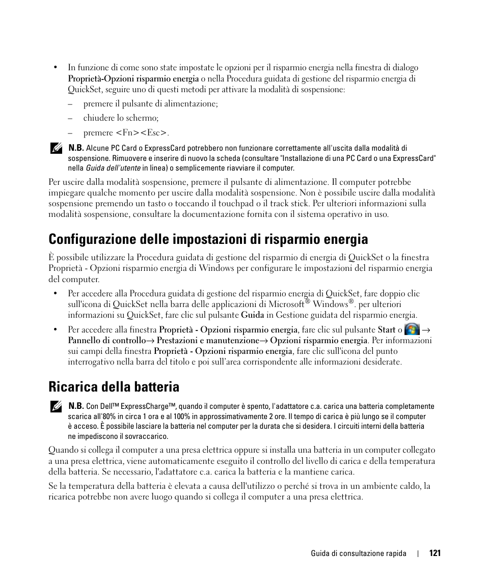 Ricarica della batteria | Dell Latitude D830 (Early 2007) User Manual | Page 121 / 156