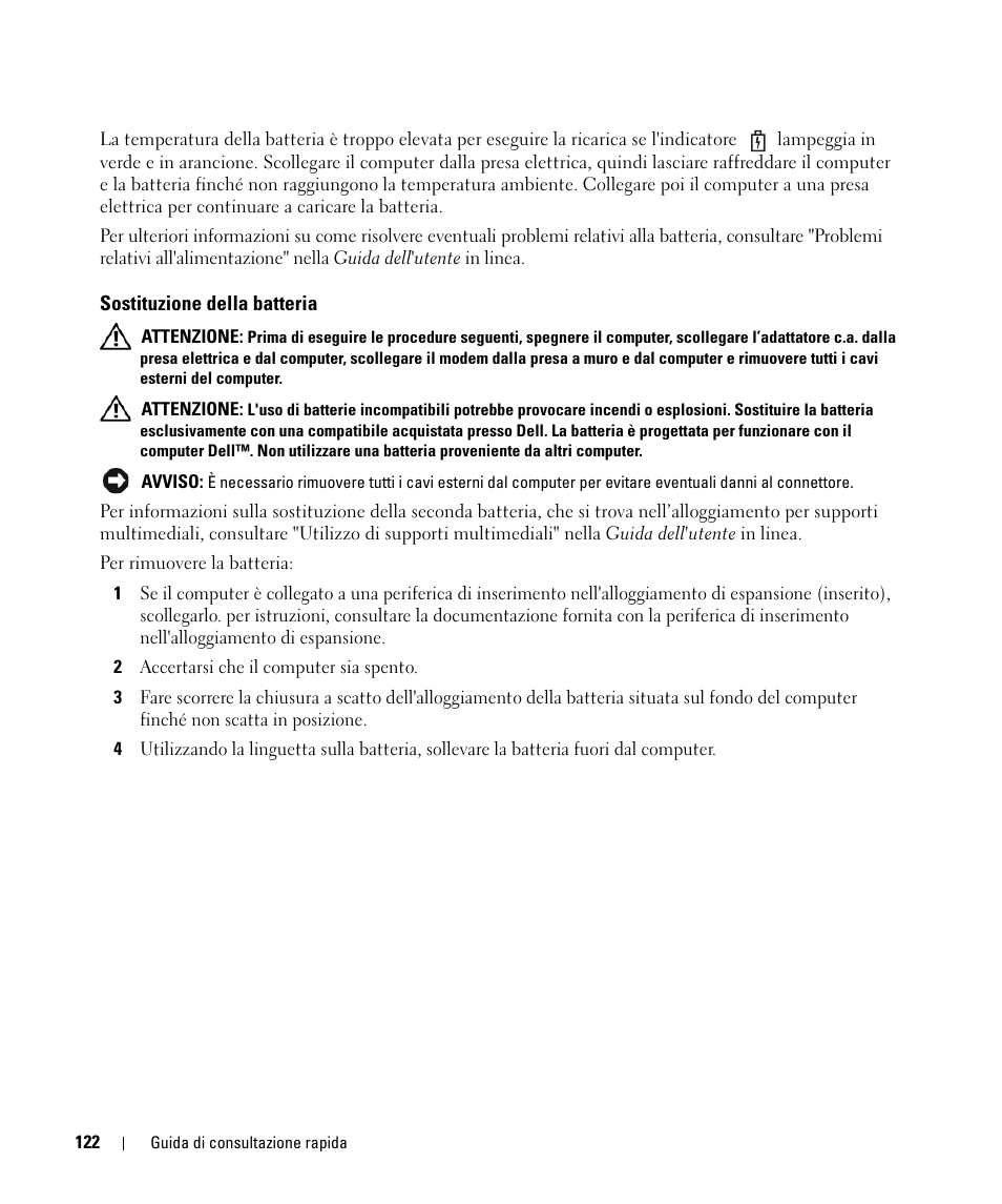 Sostituzione della batteria | Dell Latitude D830 (Early 2007) User Manual | Page 122 / 156