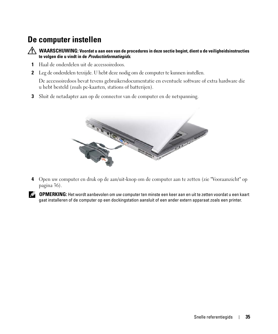 De computer instellen | Dell Latitude D830 (Early 2007) User Manual | Page 35 / 156