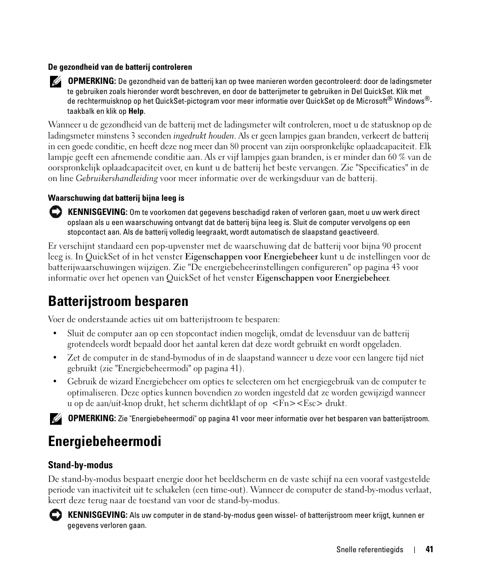 Batterijstroom besparen, Energiebeheermodi, Stand-by-modus | Dell Latitude D830 (Early 2007) User Manual | Page 41 / 156