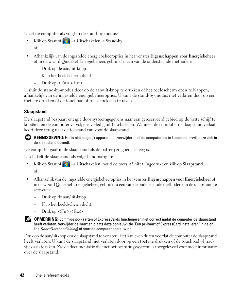 Slaapstand | Dell Latitude D830 (Early 2007) User Manual | Page 42 / 156