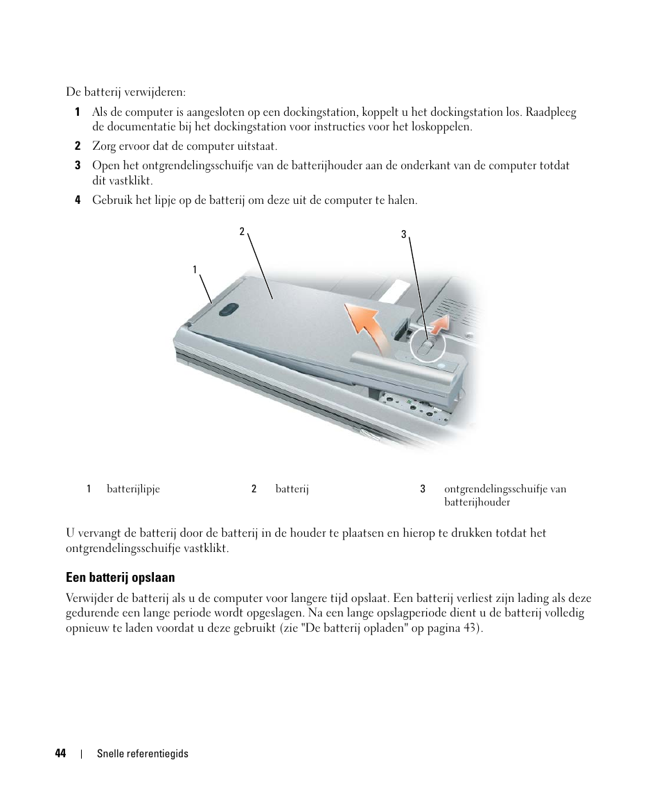 Een batterij opslaan | Dell Latitude D830 (Early 2007) User Manual | Page 44 / 156