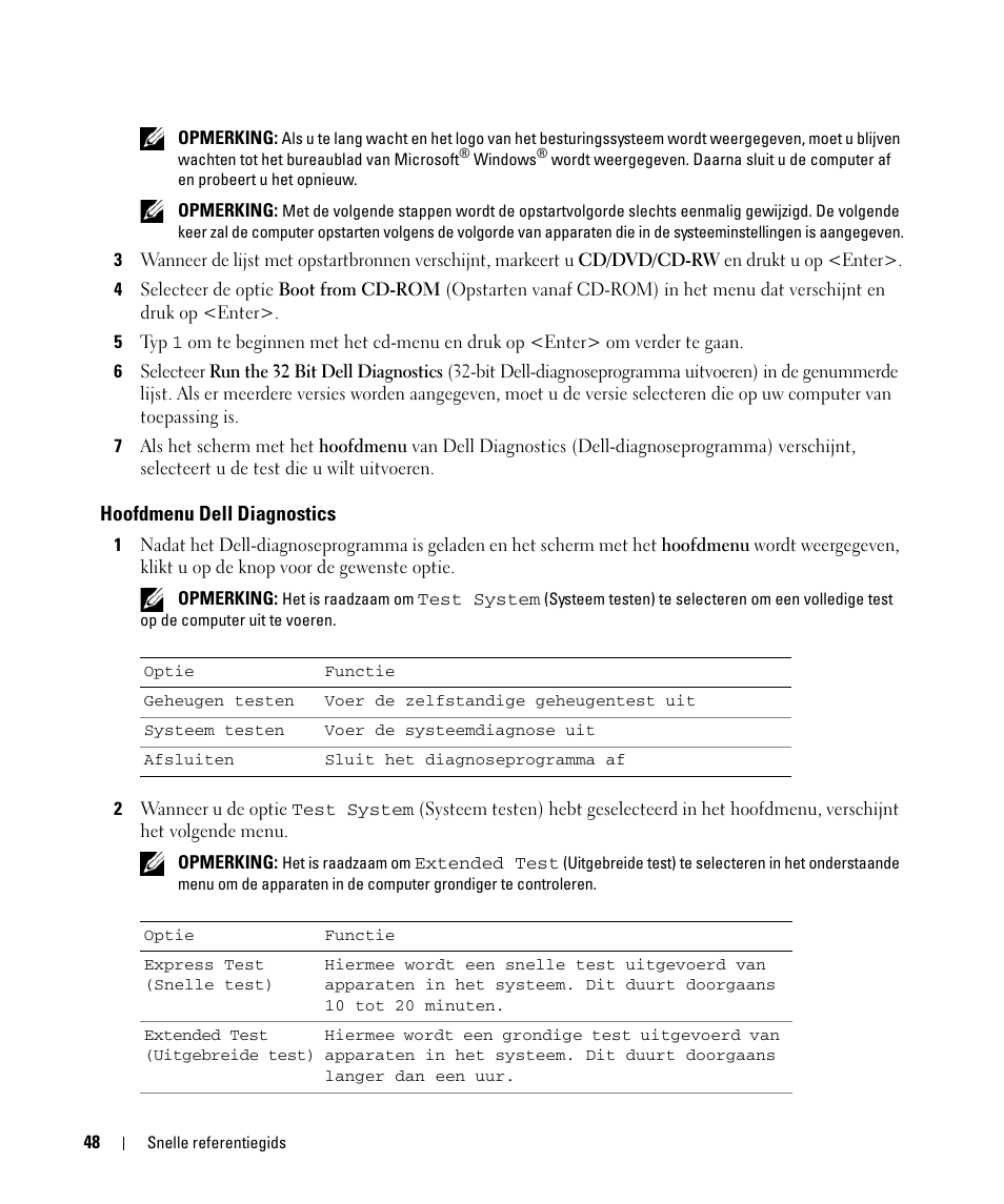 Hoofdmenu dell diagnostics | Dell Latitude D830 (Early 2007) User Manual | Page 48 / 156