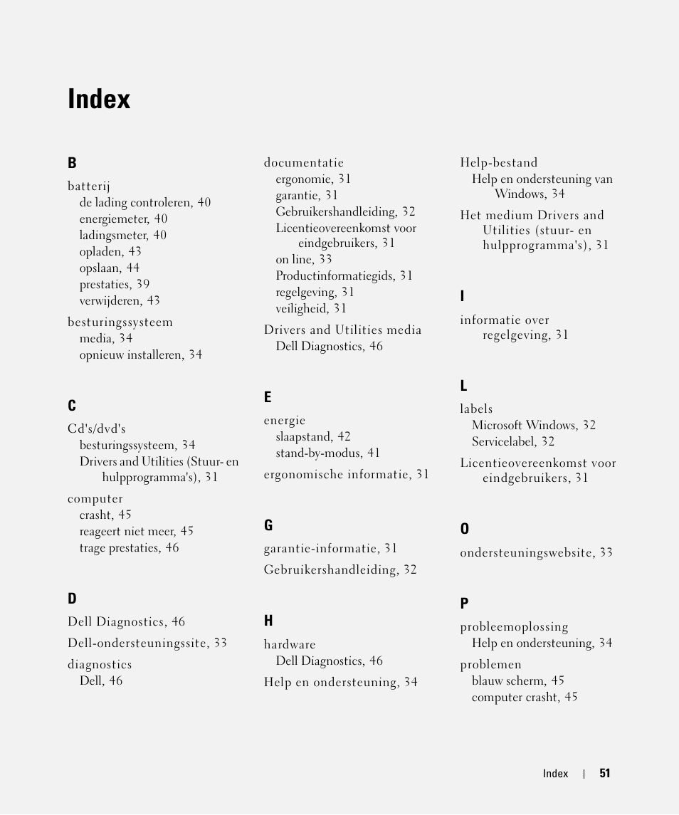 Index | Dell Latitude D830 (Early 2007) User Manual | Page 51 / 156