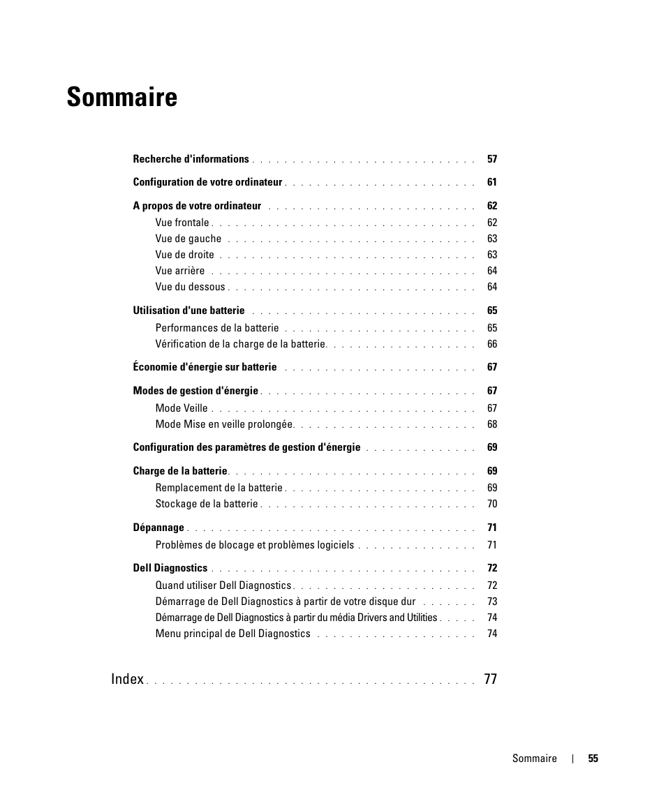 Sommaire, Index | Dell Latitude D830 (Early 2007) User Manual | Page 55 / 156