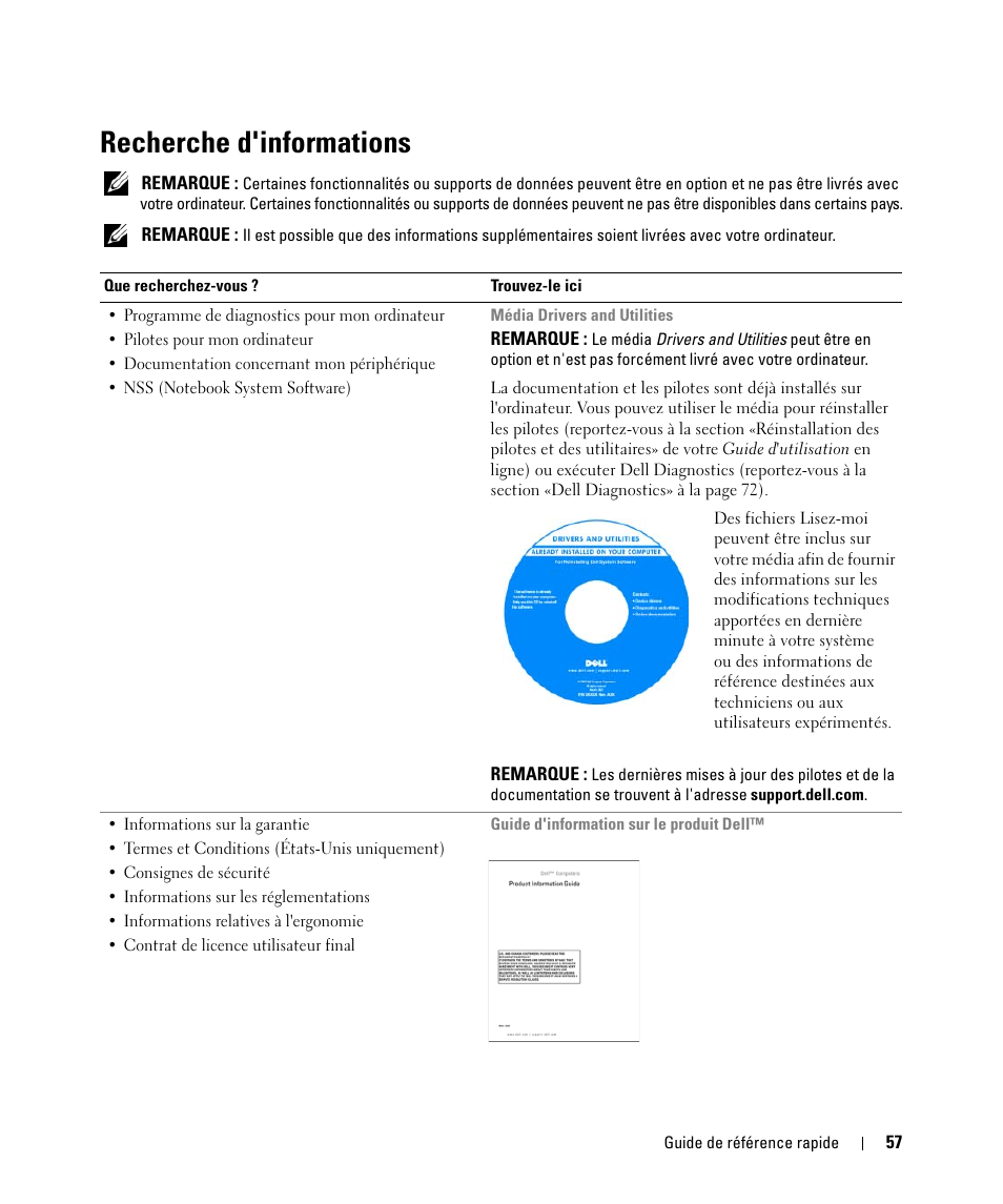 Recherche d'informations | Dell Latitude D830 (Early 2007) User Manual | Page 57 / 156