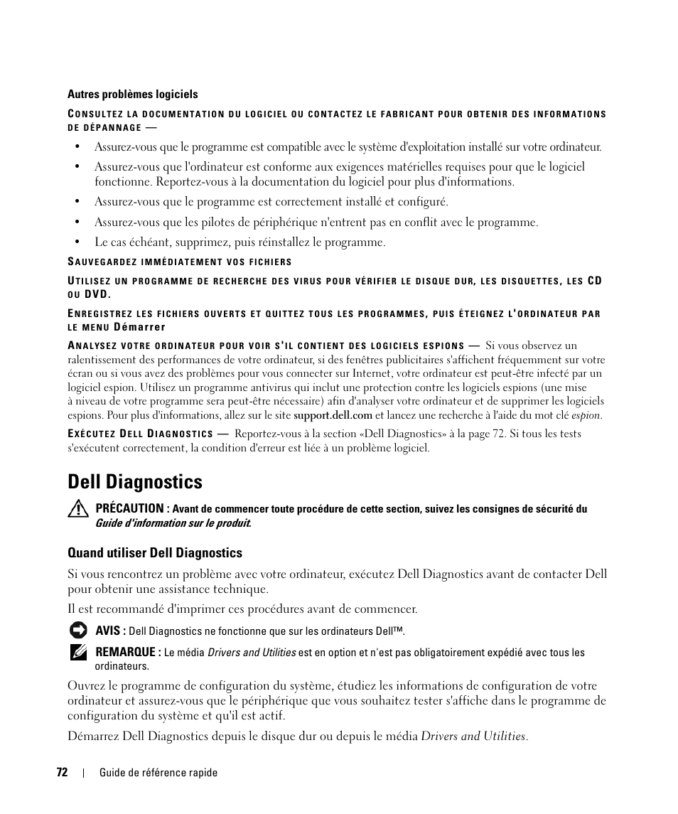 Dell diagnostics, Quand utiliser dell diagnostics | Dell Latitude D830 (Early 2007) User Manual | Page 72 / 156