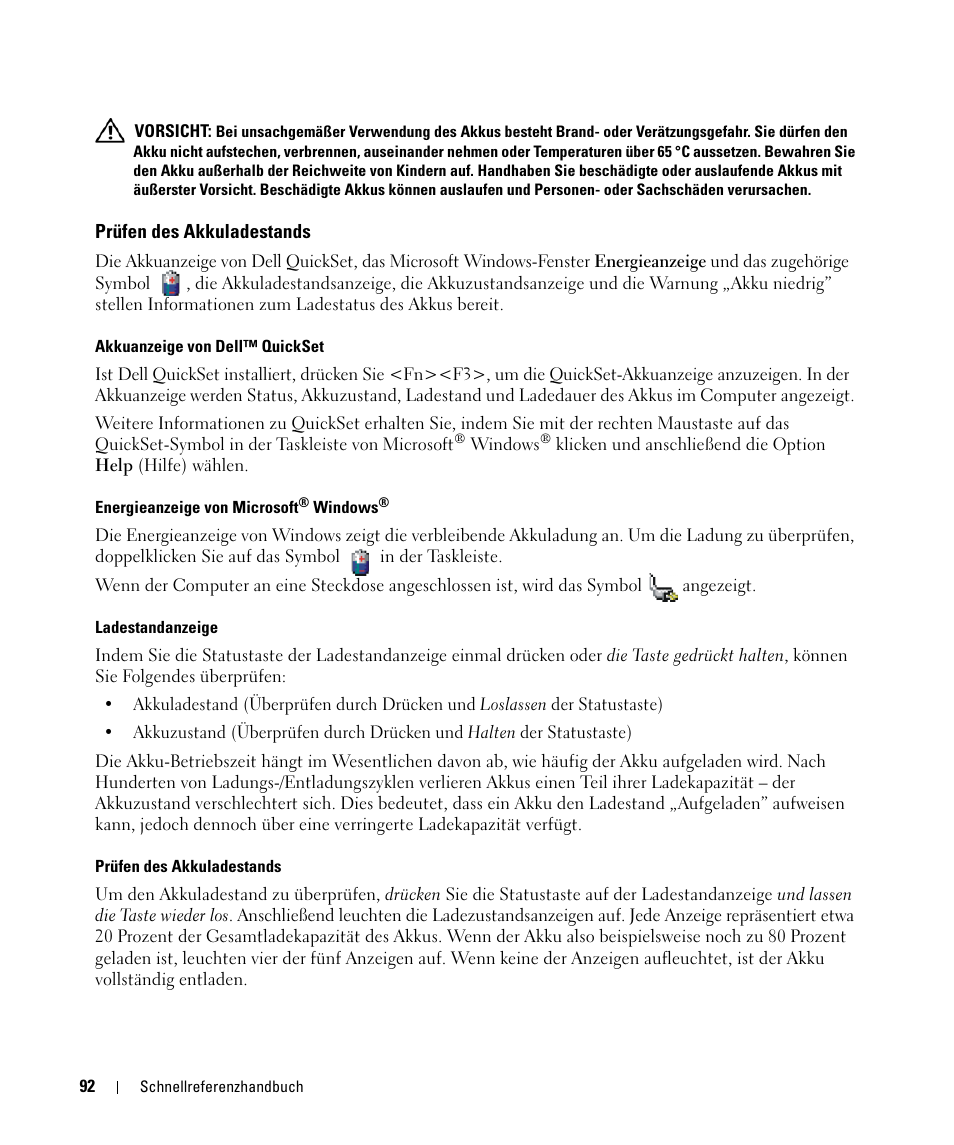 Prüfen des akkuladestands | Dell Latitude D830 (Early 2007) User Manual | Page 92 / 156