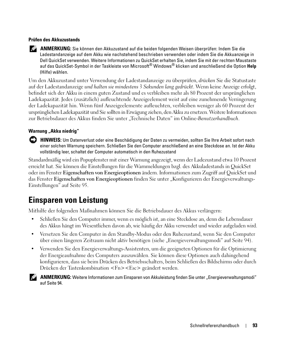 Einsparen von leistung | Dell Latitude D830 (Early 2007) User Manual | Page 93 / 156