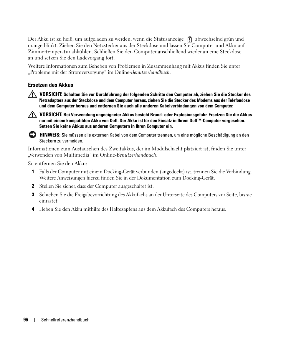 Ersetzen des akkus | Dell Latitude D830 (Early 2007) User Manual | Page 96 / 156