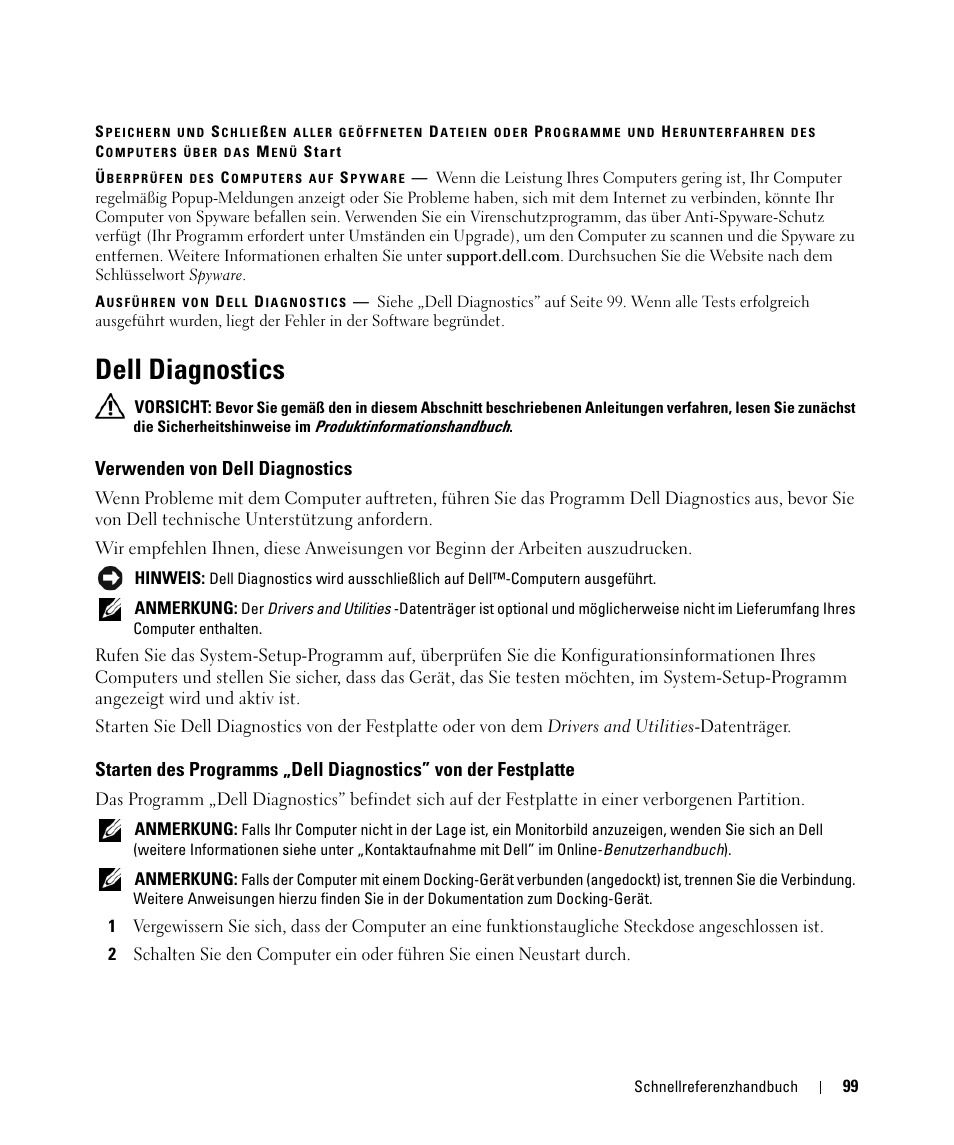 Dell diagnostics, Verwenden von dell diagnostics | Dell Latitude D830 (Early 2007) User Manual | Page 99 / 156