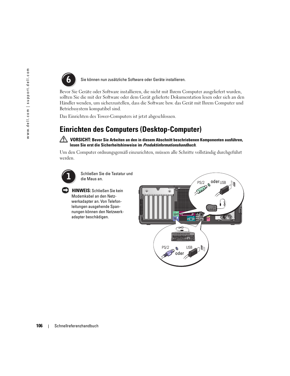 Einrichten des computers (desktop-computer) | Dell Precision 380 User Manual | Page 106 / 230