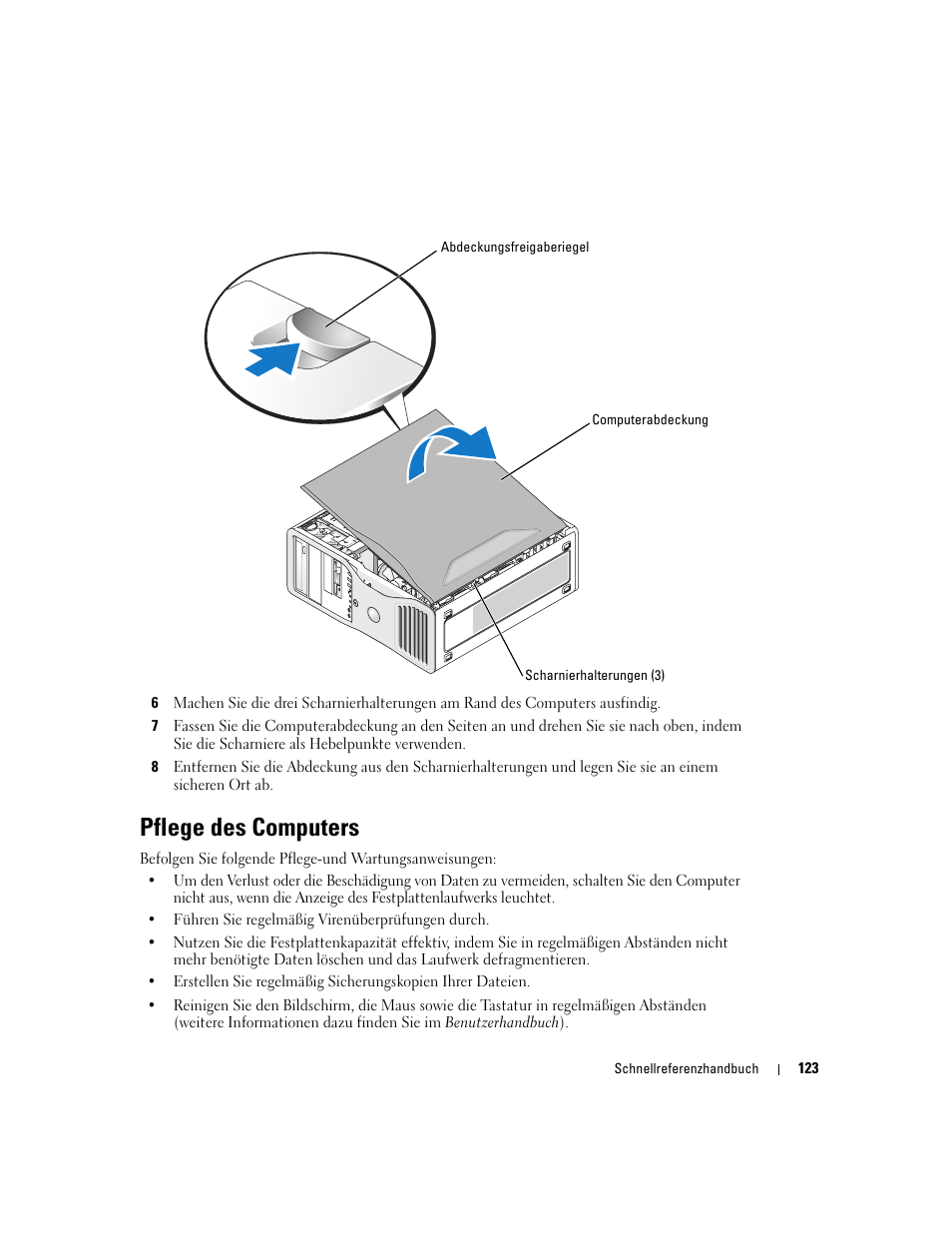 Pflege des computers | Dell Precision 380 User Manual | Page 123 / 230