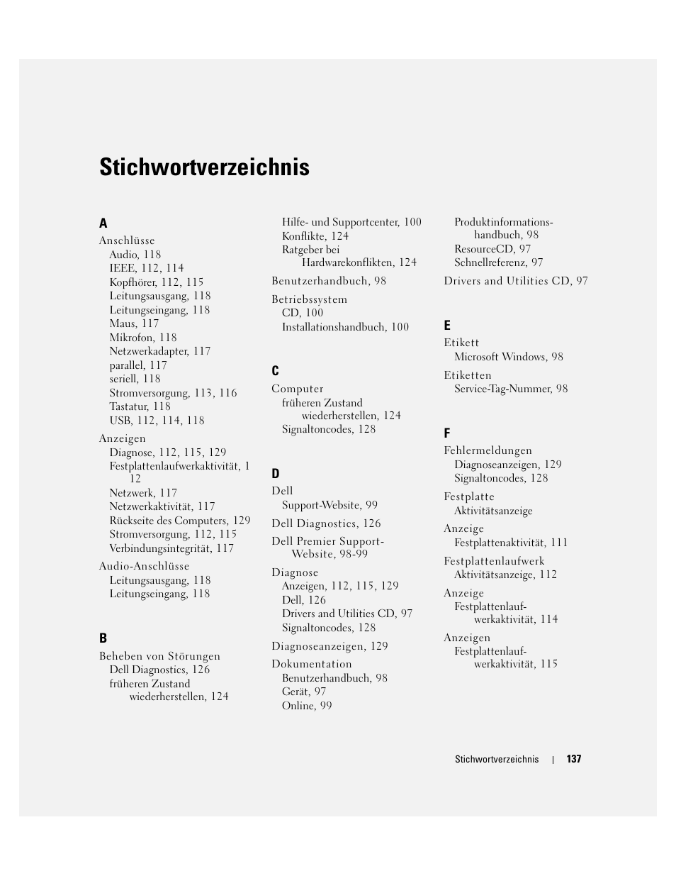 Stichwortverzeichnis | Dell Precision 380 User Manual | Page 137 / 230