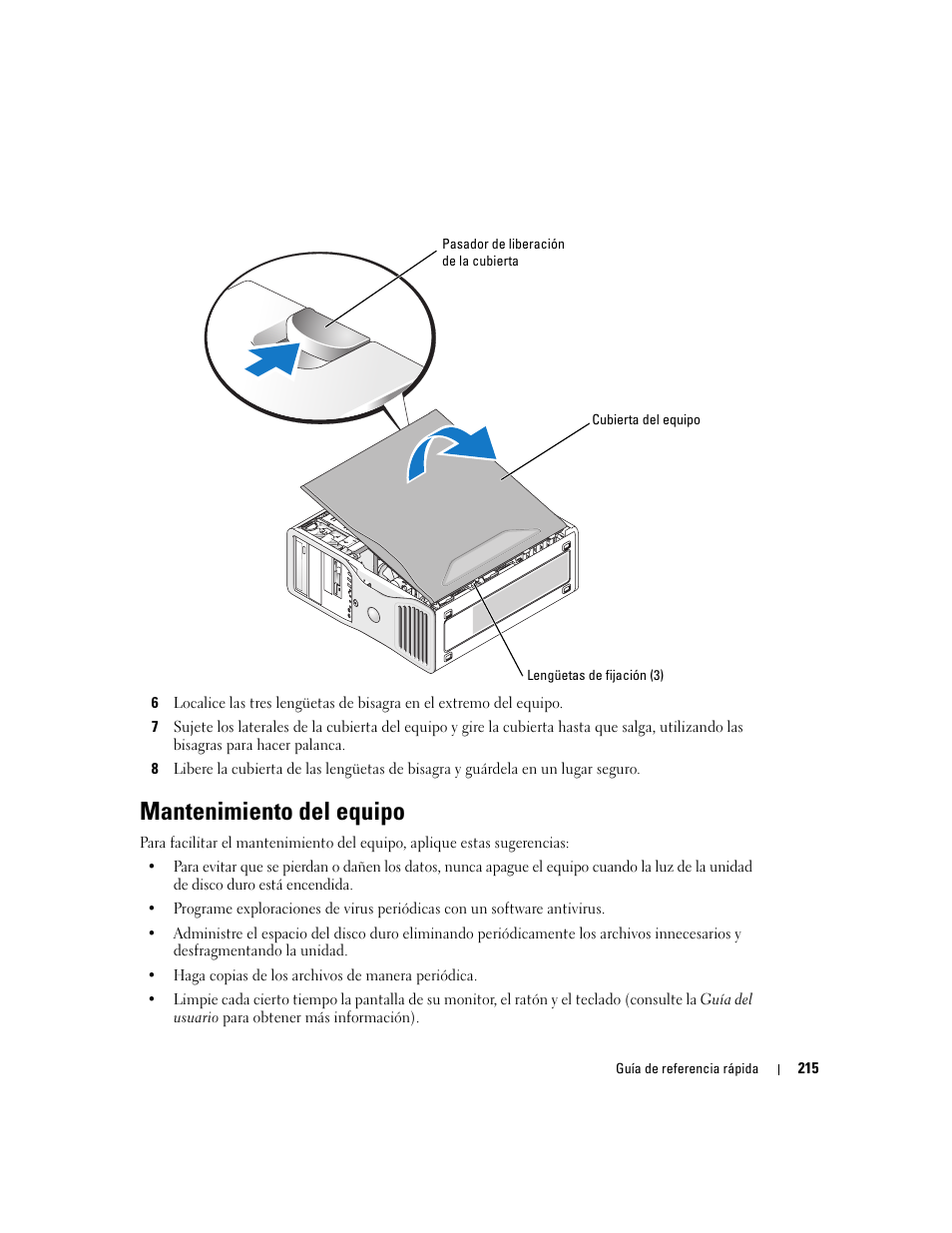Mantenimiento del equipo | Dell Precision 380 User Manual | Page 215 / 230