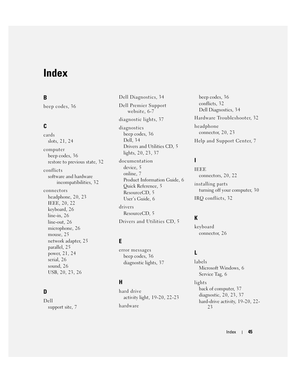 Index | Dell Precision 380 User Manual | Page 45 / 230