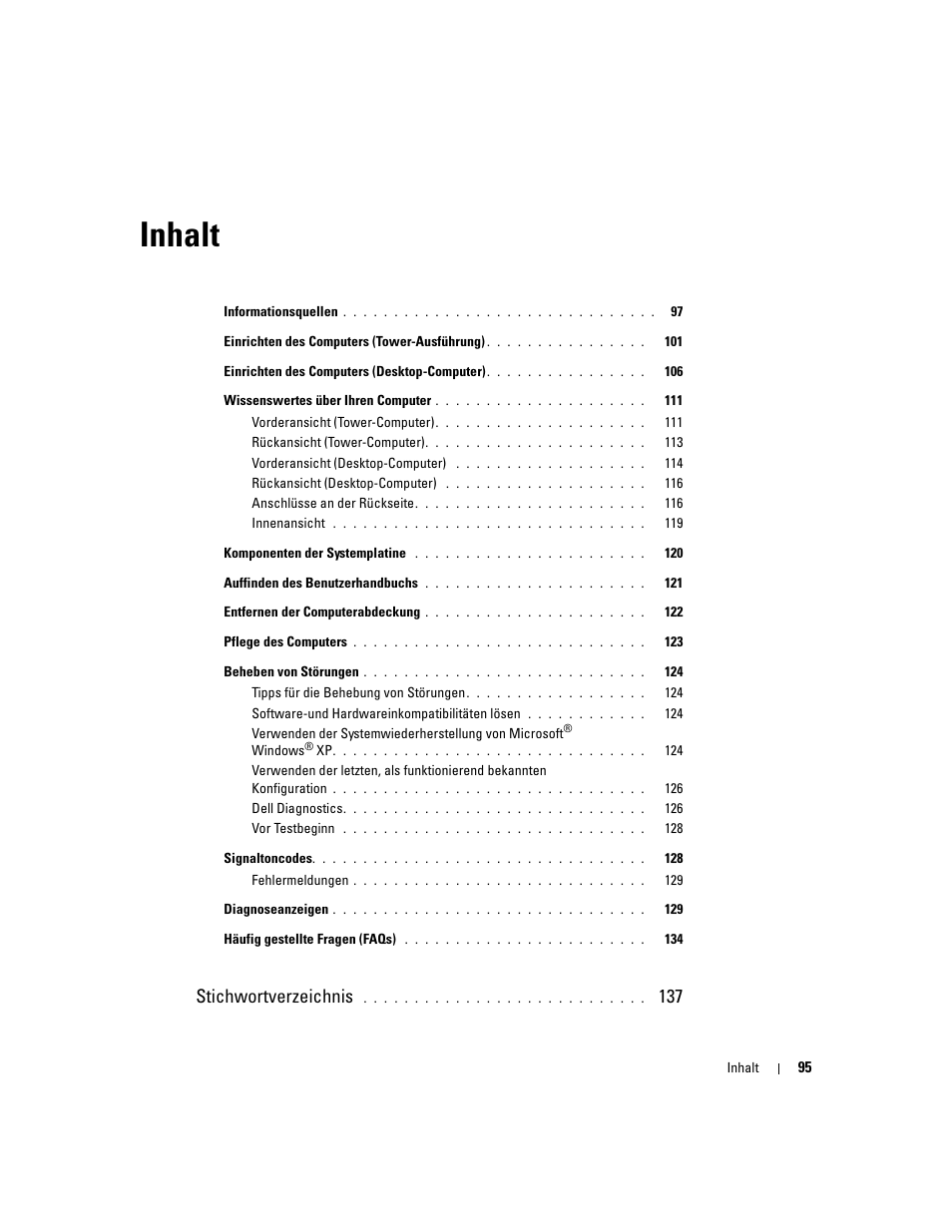 Inhalt, Stichwortverzeichnis | Dell Precision 380 User Manual | Page 95 / 230