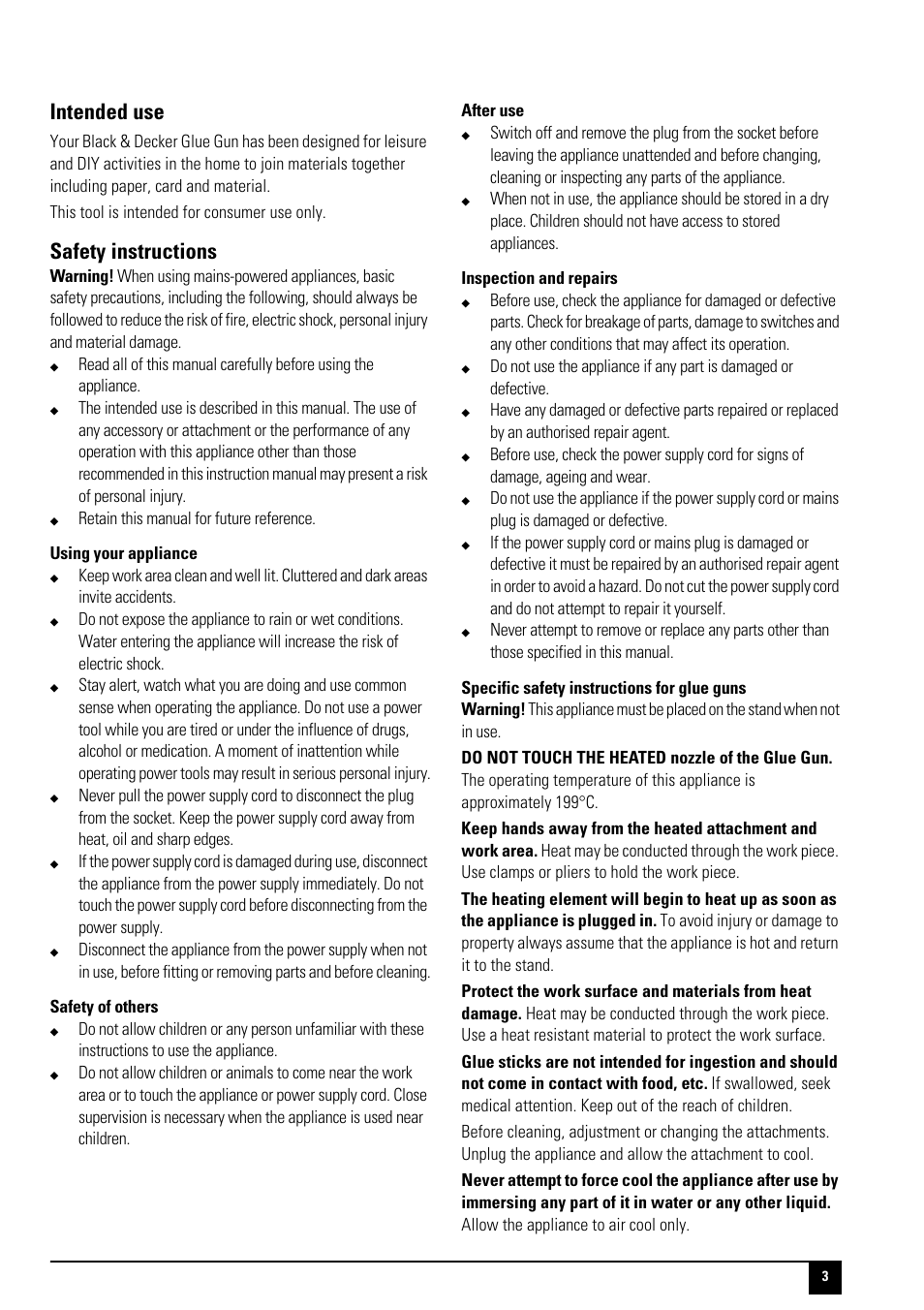 Intended use, Safety instructions | Black & Decker 496011-00 User Manual | Page 3 / 12