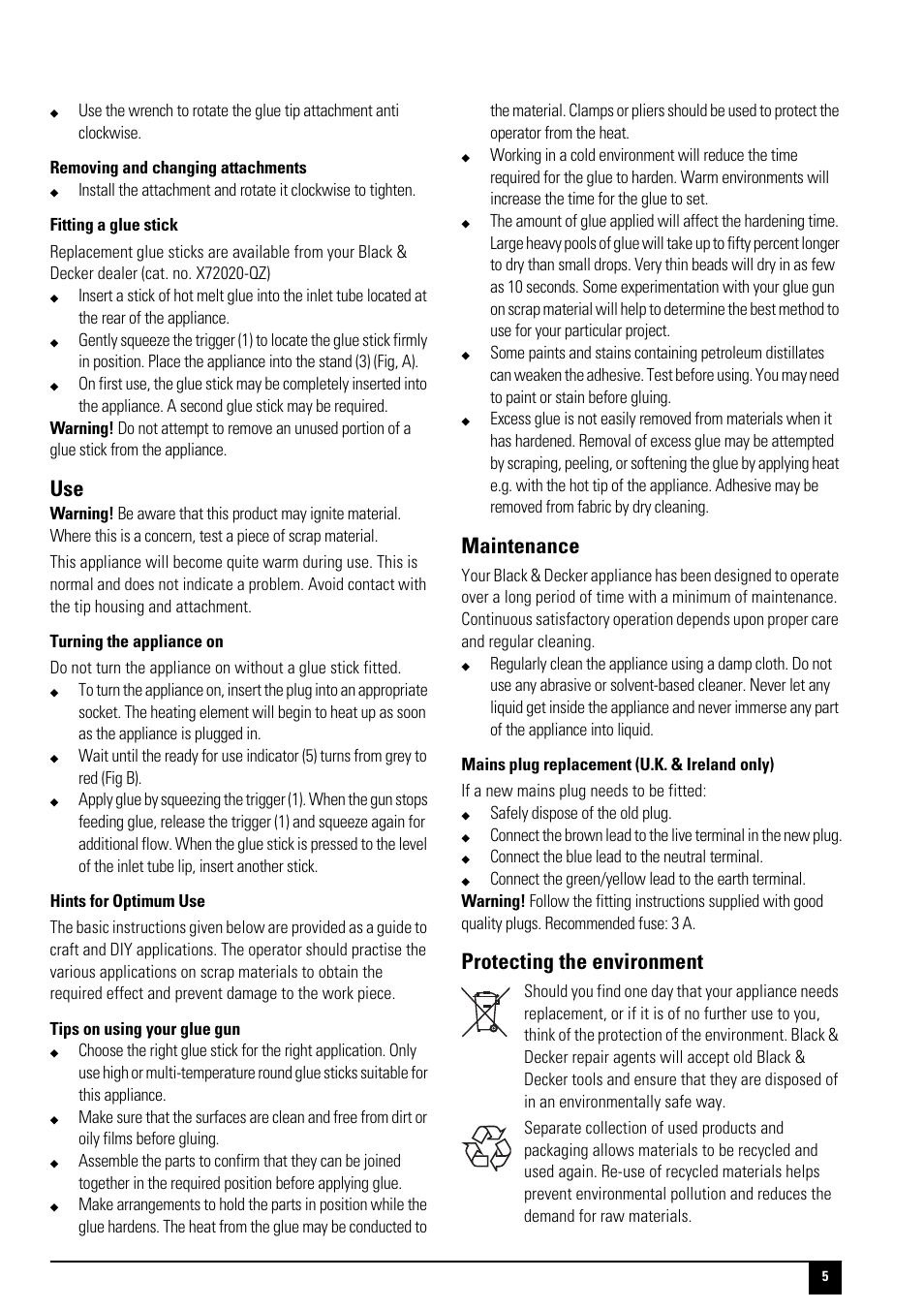 Maintenance, Protecting the environment | Black & Decker 496011-00 User Manual | Page 5 / 12