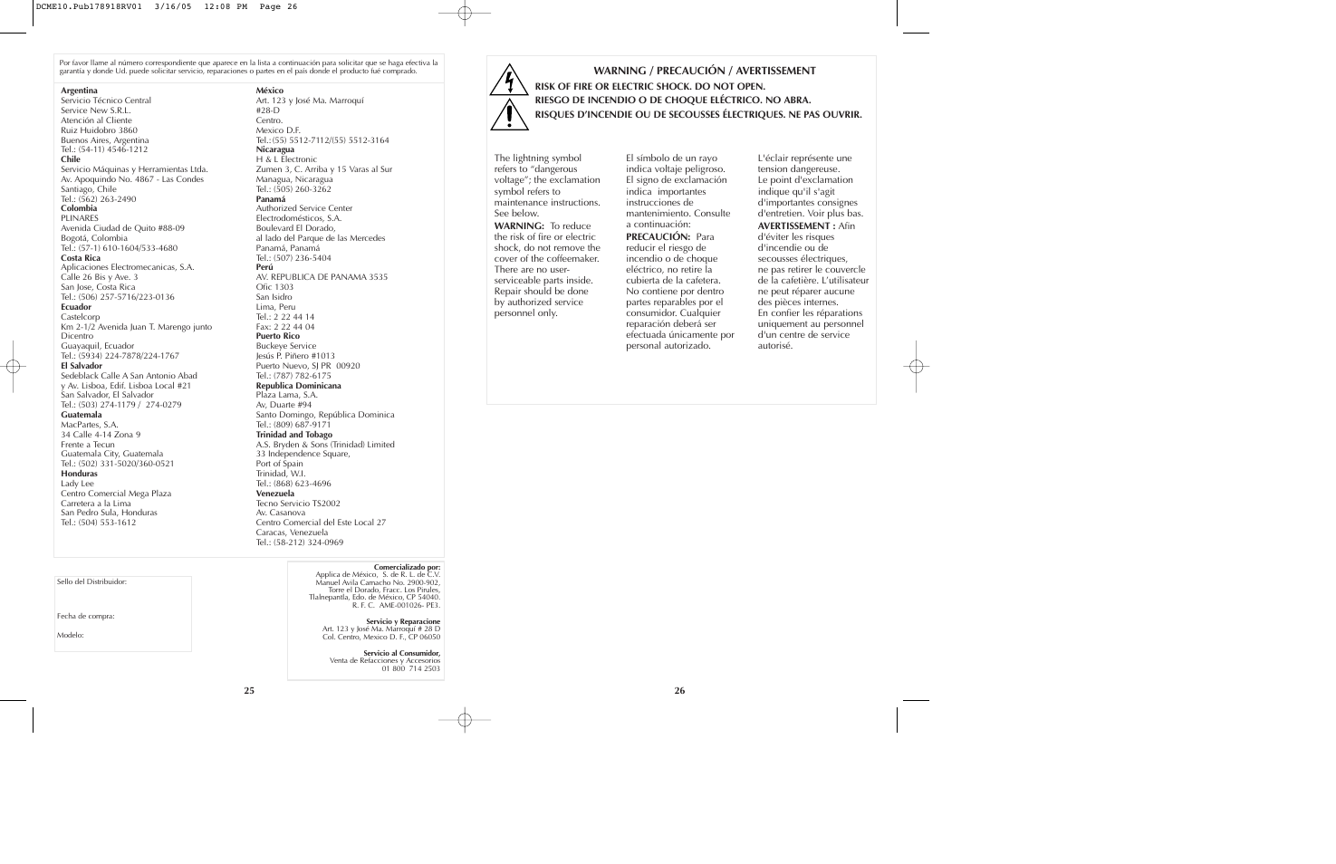 Warning / precaución / avertissement | Black & Decker DCME10B User Manual | Page 14 / 15