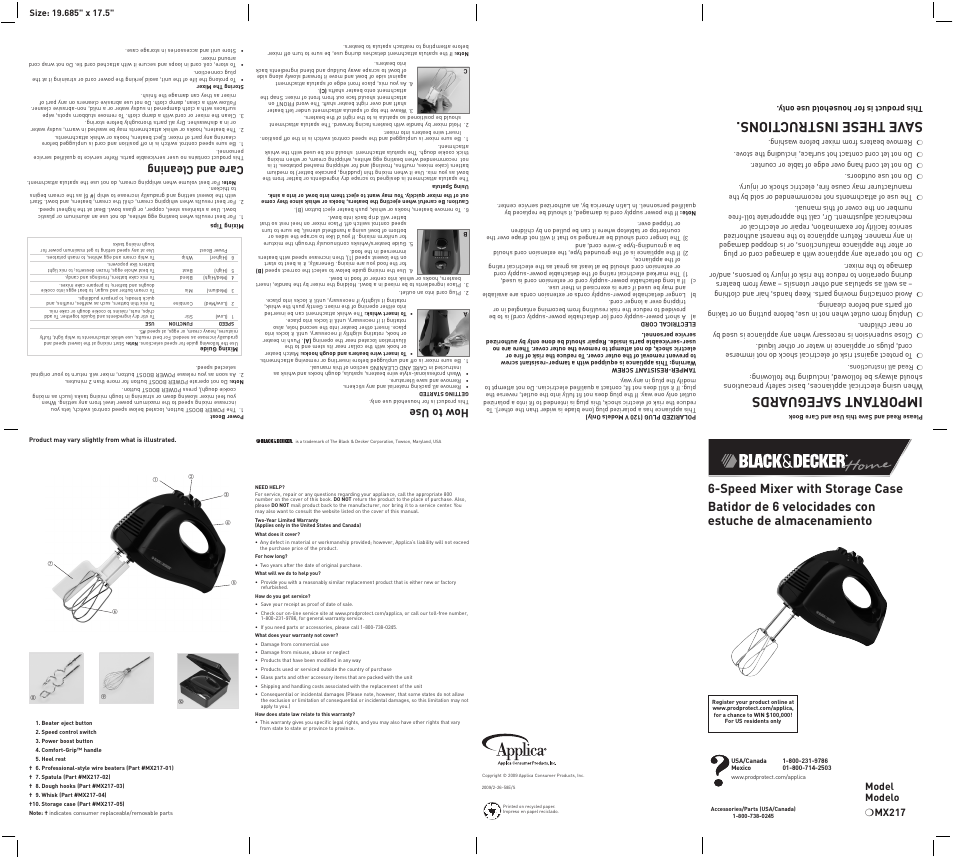 Black & Decker MX217 User Manual | 2 pages